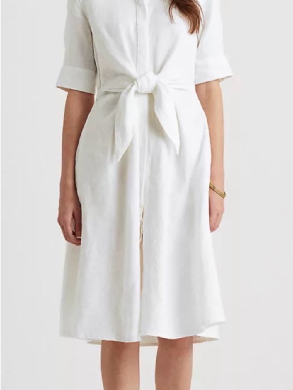 Ralph Lauren White Linen Tie-Front Midi Shirt Dress